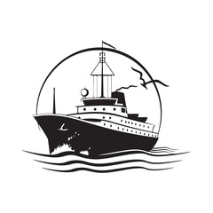 Cargo Ship Vector Logo Template Stock Illustration. ship in the sea isolated on white