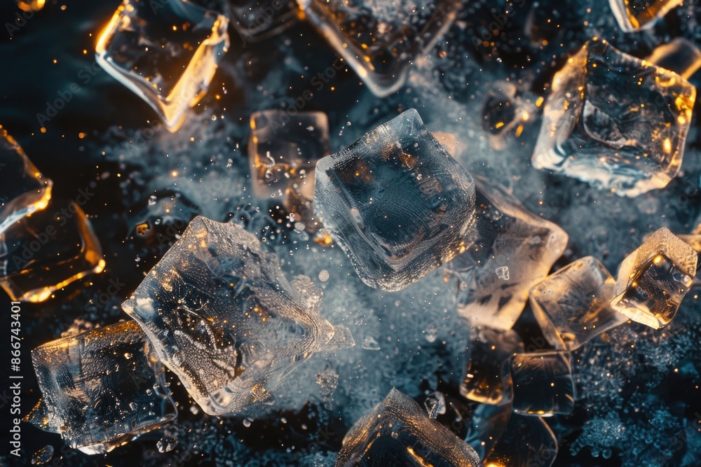 Poster A cluster of ice cubes resting on a flat surface