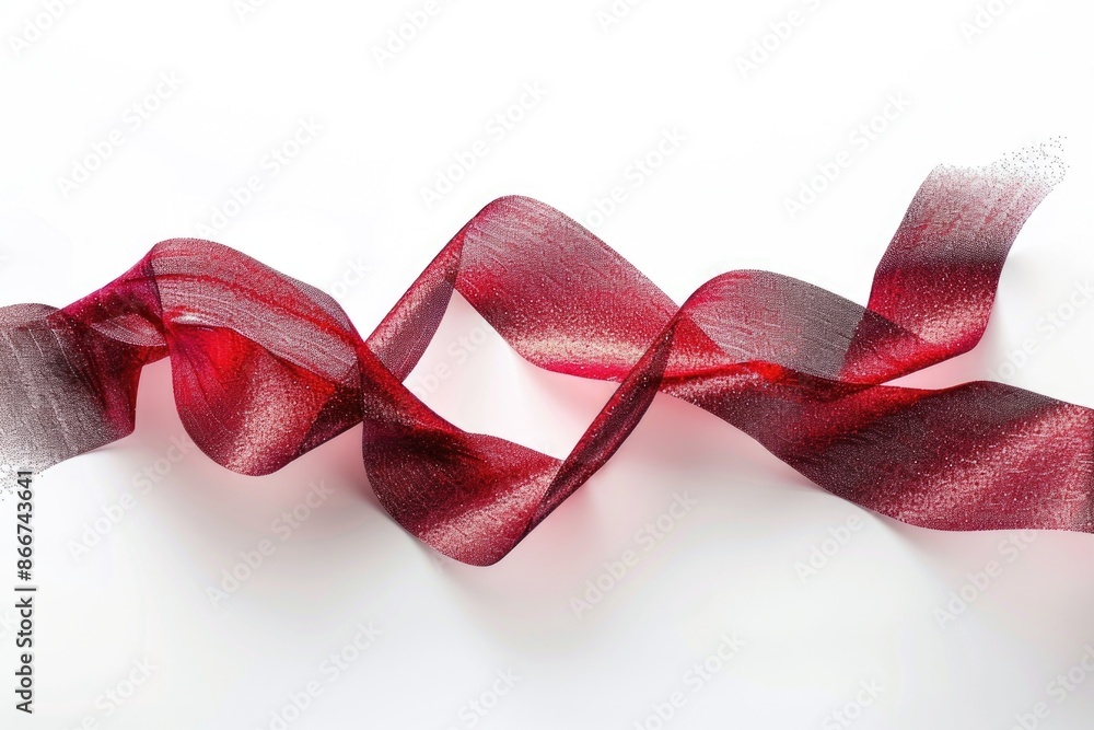 Poster a close-up view of a bright red ribbon against a white background