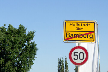 Wegweiser, Ortsausfahrt Stadt Bamberg, Berliner Ring in Richtung Hallstadt