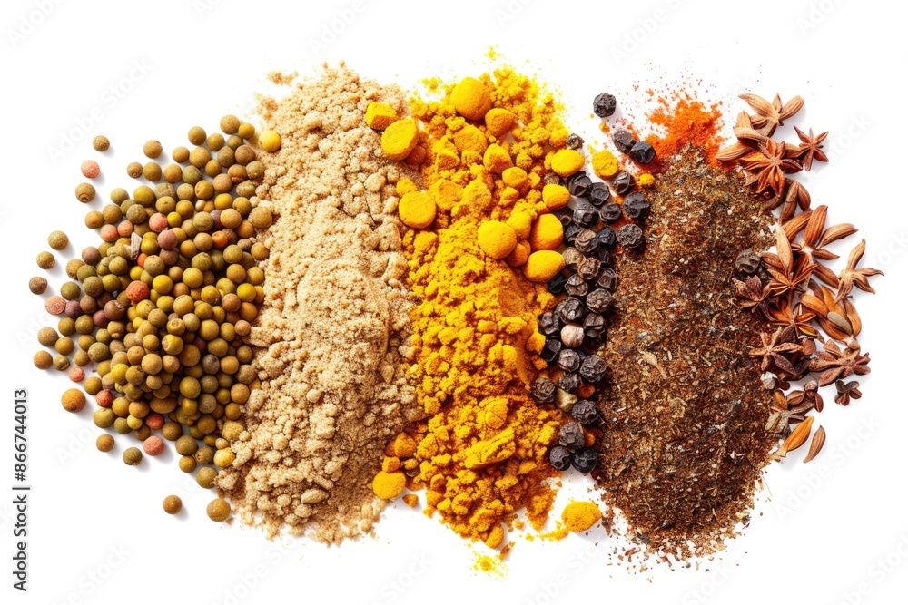 Poster A selection of various spices arranged on a white surface