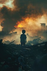 A person stands near a flame, with warm light and sparks