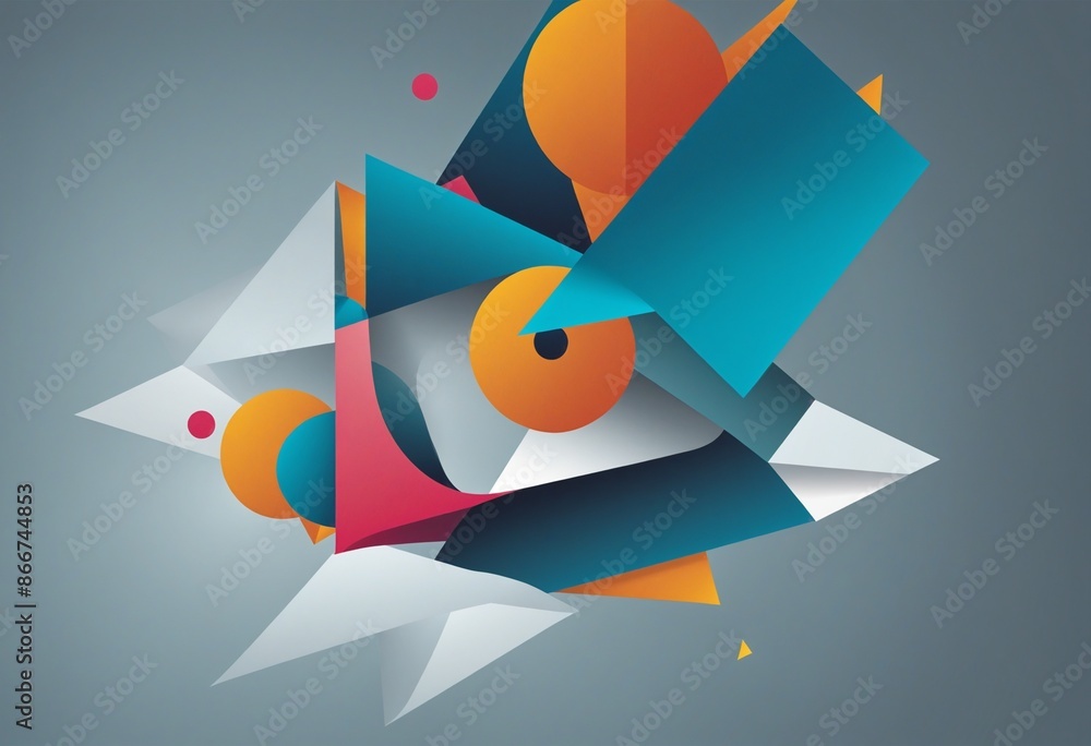 Aufkleber minimalist geometric illustration with blue shapes on an abstract background, emphasizing negative s