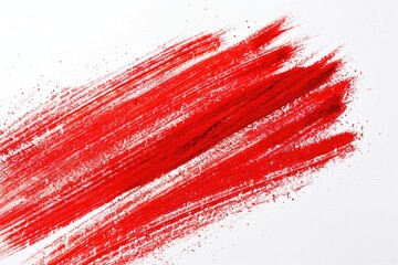 A close-up view of a single red brush stroke on a white background, ideal for illustrations or design elements