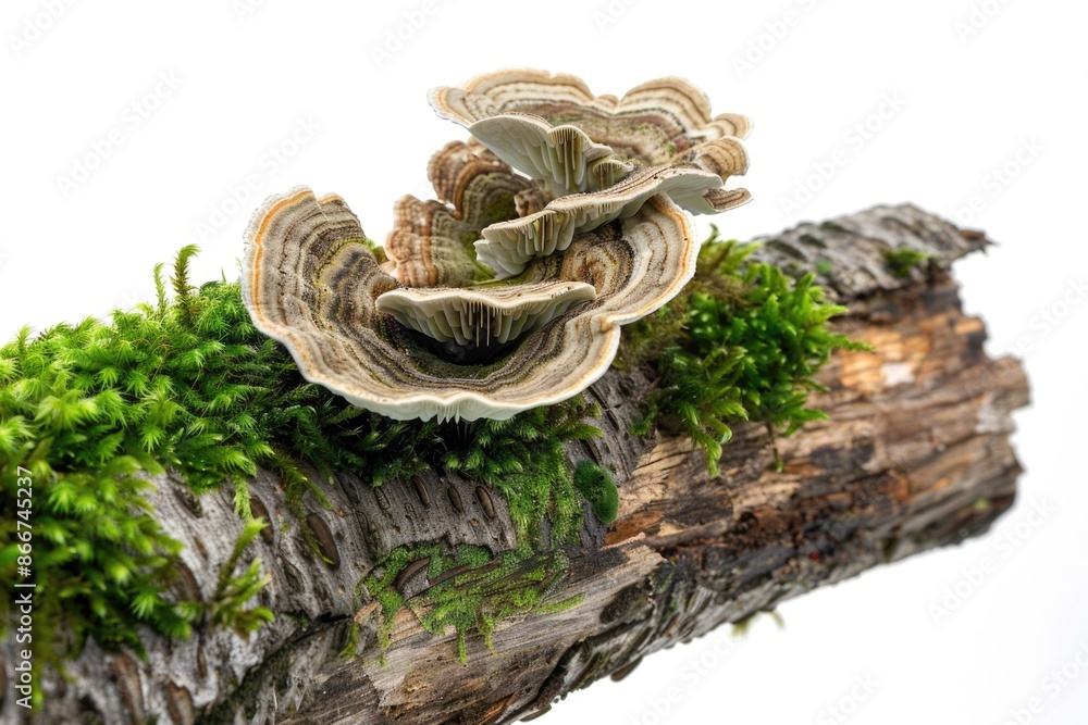 Poster A close-up view of a mushroom growing on a tree branch