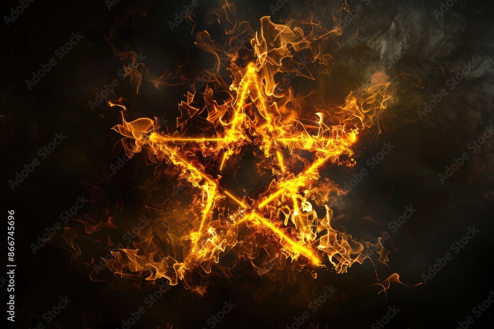 Poster a burning star in the shape of a star, perfect for symbolic or decorative use