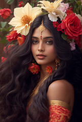 Naklejka premium portrait of a woman with flowers