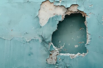 Obraz premium A blue wall with a hole in it