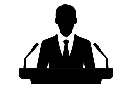recommend clip art: Silhouette of a speaker giving a conference speech at a podium. vector illustration