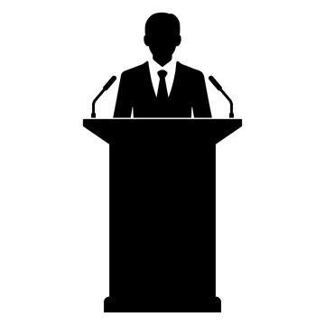 recommend clip art: Silhouette of a speaker giving a conference speech at a podium. vector illustration