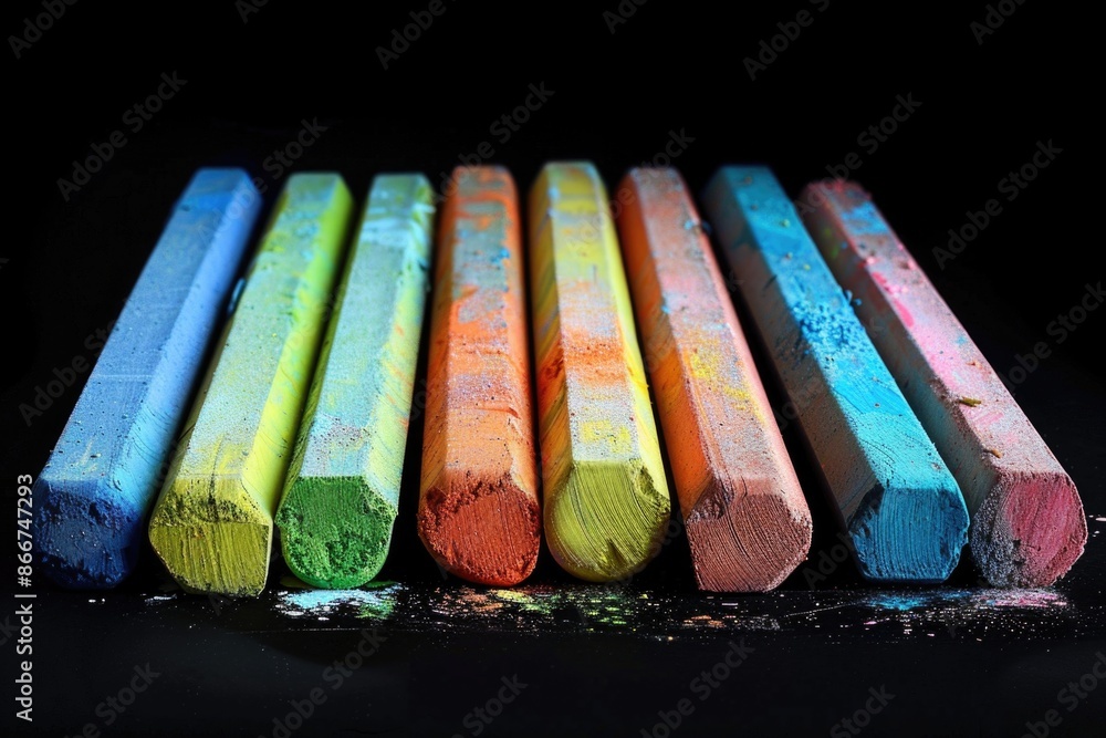 Poster A set of colorful pencils arranged on a table, great for illustrations and artwork