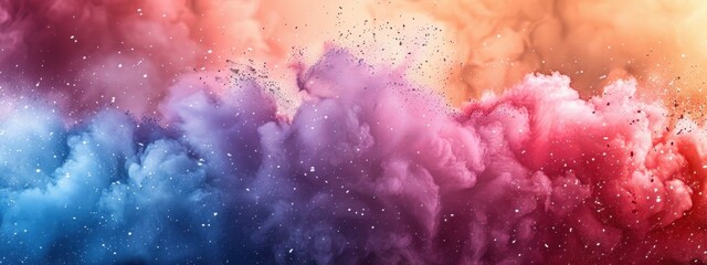 Fototapeta premium Color powder splash rainbow background paint holi smoke colour abstract. Powder color splash explosion dust ink burst splatter white texture isolated black spray party blue wallpaper cloud pink stain
