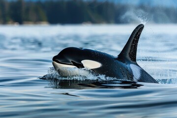 Obraz premium A majestic orca swimming in the water, showcasing its sleek and powerful form