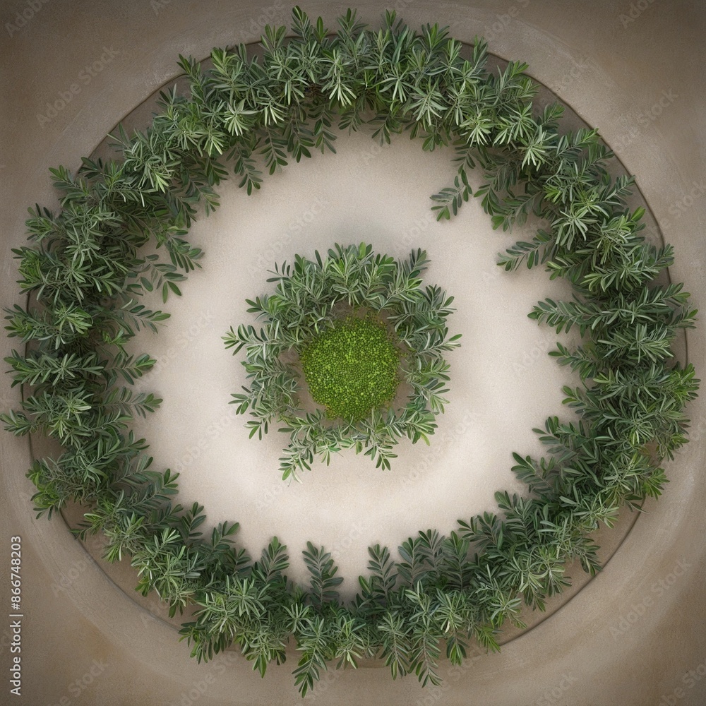 Poster three-dimensional rendering of an ornamental mediterranean symbol: olive tree branch with close-up g