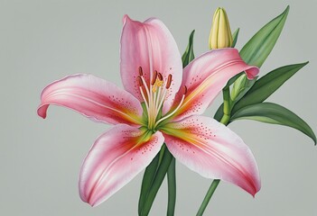 Colorful hand-painted watercolor lily blossom illustration with vibrant floral details