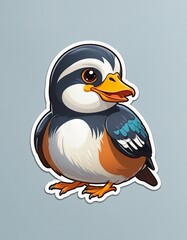 Fototapeta premium Charming Mandarin Duck Cartoon Sticker with a Playful Wildlife Character