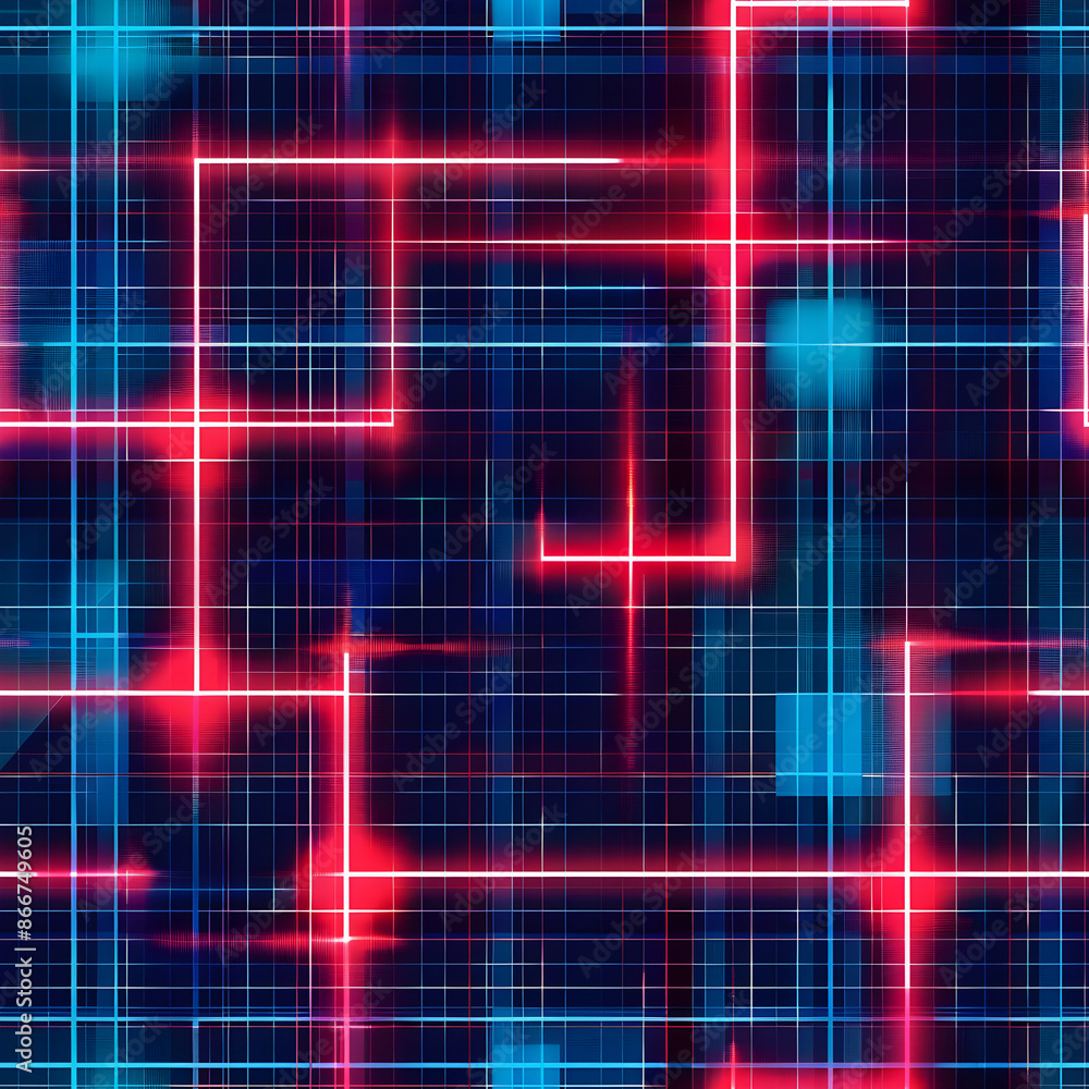 Leinwandbilder abstract technology background with a grid pattern and glowing red and blue lines