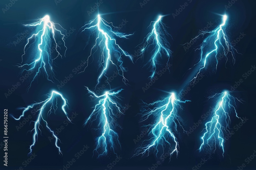 Aufkleber a dramatic display of lightning flashes illuminating a dark blue background, ideal for use in weathe