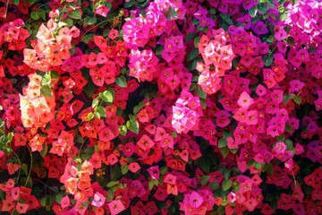 Fototapeta premium A bouquet of vibrant pink and red flowers with lush green leaves, perfect for decorating or gifting
