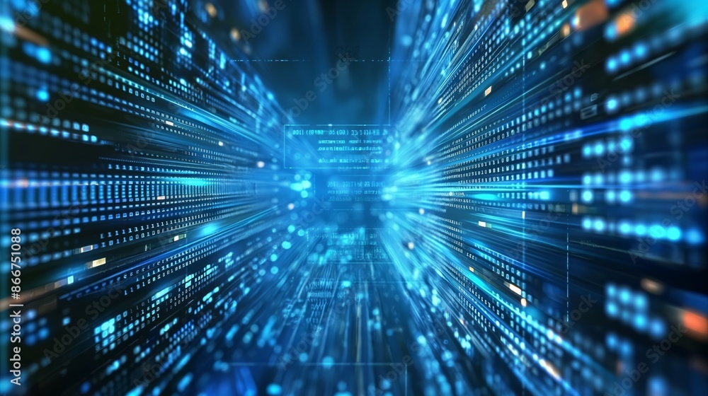 Poster stunning view of flowing digital data on a high-speed network with a futuristic vibe.