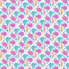 Seamless pattern with leaves of different shapes. Harmonious and delicate design. Magic forest. Flat background. Vector illustration