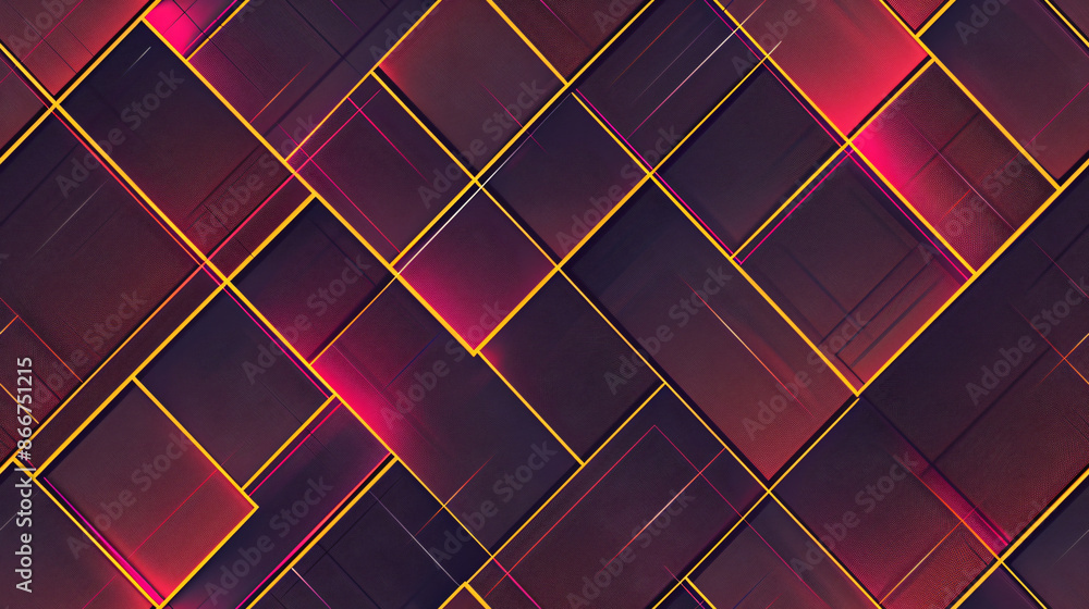 Aufkleber contemporary background design with abstract geometric pattern and yellow lines, in pink and purple 