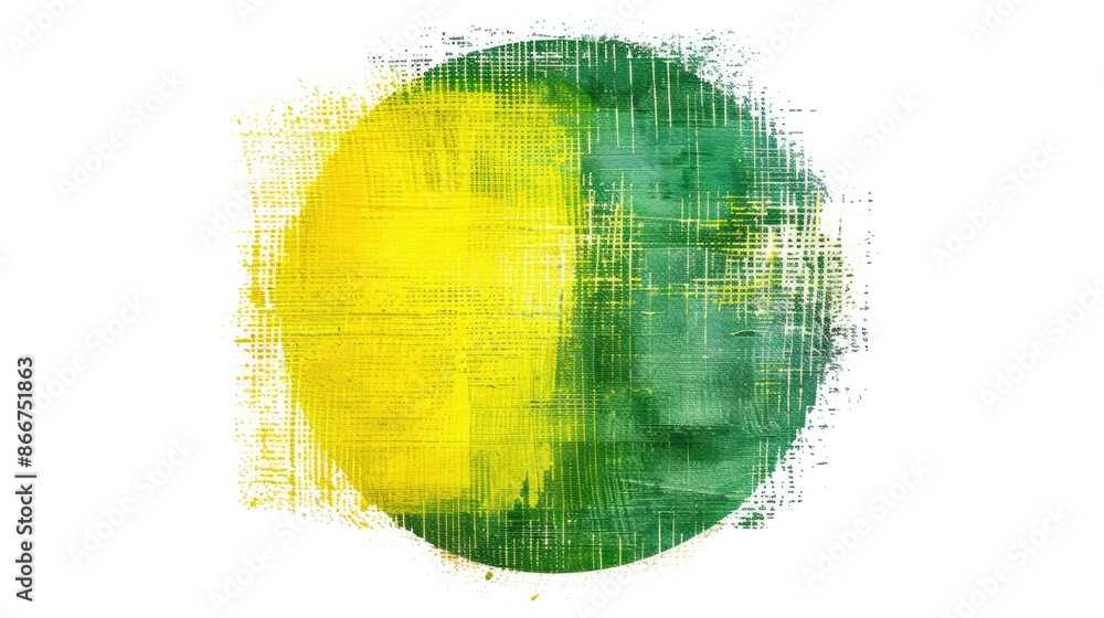 Poster a simple design featuring a green and yellow painted circle on a white background