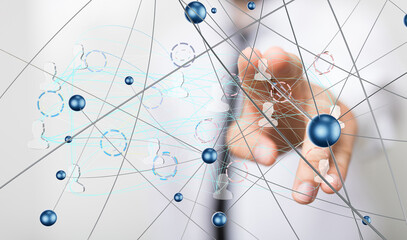 Abstract network of physical devices on the Internet using a network connection with statistics numbers 3d illustration