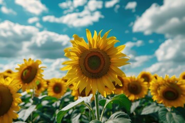 Obraz premium A sunny day with a vast field of sunflowers, perfect for agricultural or rural scenes