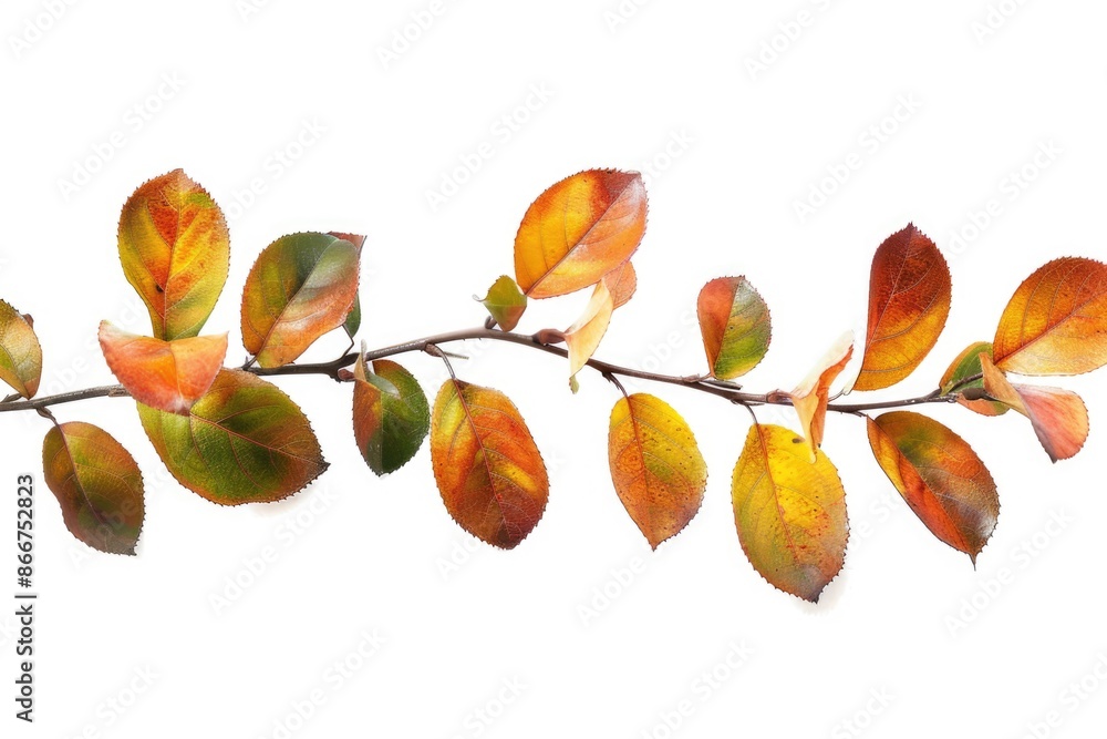 Poster A close-up shot of a tree branch with green leaves, ideal for use in nature or environmental context