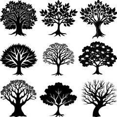 set of trees silhouettes