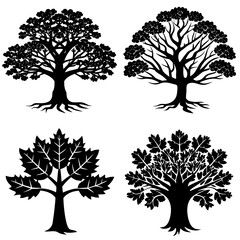 set of trees silhouettes