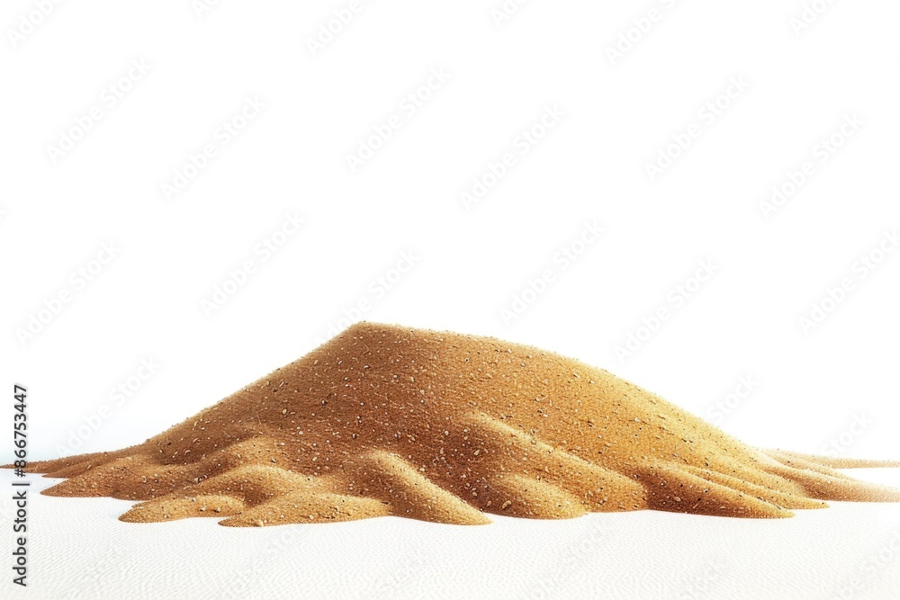Poster a pile of sandy soil sitting on top of a white surface, possibly in a studio setting