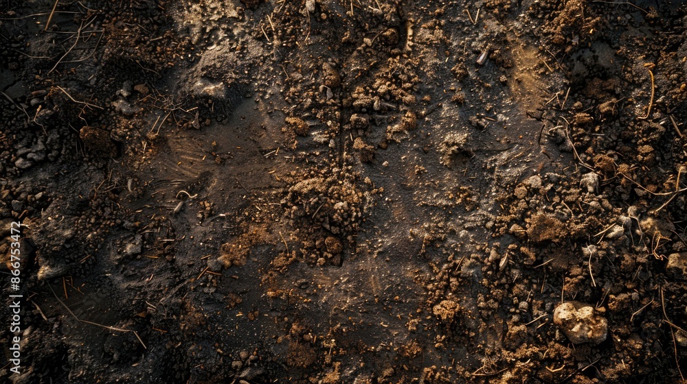 Poster A photo of a dirty field with a fire hydrant visible in the background, suitable for use in editorial or documentary contexts