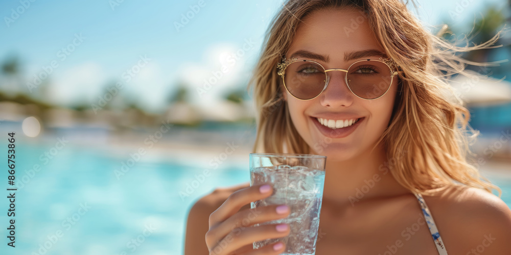 Poster frau mit wasserglas