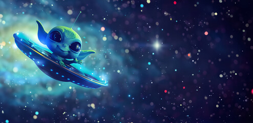 Naklejka premium Adventurous alien exploring the galaxy in a futuristic spaceship