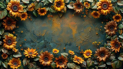 An ornate text box with a border of sunflowers and ivy leaves. 