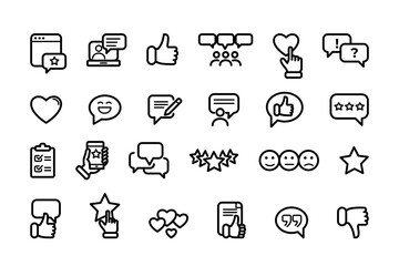 Simple Set of Testimonials Related Vector Line Icons. Contains such Icons as Customer Relationship Management, Feedback, Review, Emotion symbols and more.