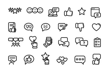 Simple Set of Testimonials Related Vector Line Icons. Contains such Icons as Customer Relationship Management, Feedback, Review, Emotion symbols and more.