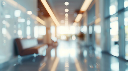 Fototapeta premium Blurry glass wall of modern office building at the business center used for background in business concept. Blur corporate business office. Abstract office windows background