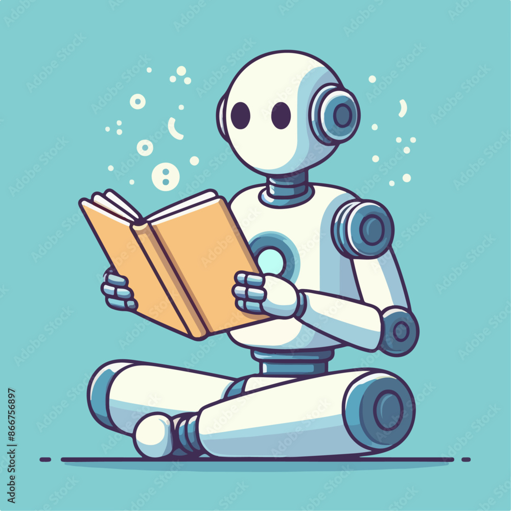 Canvas Prints AI robot reading a book. vector illustration