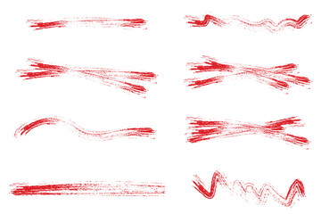 Set of hand drawn red brush strokes on a white background , vector illustration, design element