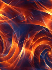 Abstract pattern forming orange swirling shapes over dark blue, ideal for backgrounds