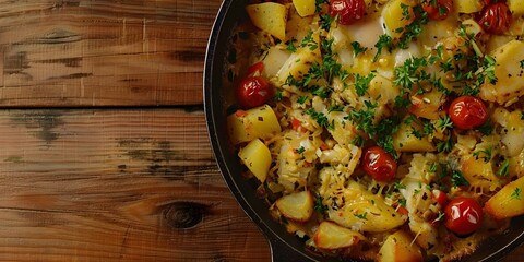 Isolated background image of Bacalhau Bras a Portuguese dish with codfish. Concept Food Photography, Portuguese Cuisine, Bacalhau Bras, Culinary Art, Isolated Background