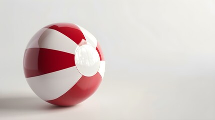 Red and White Beach Ball on a white Background with Copy Space