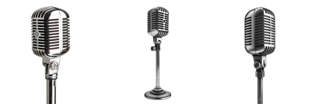 set of a retro-style microphone with a stand on transparent background
