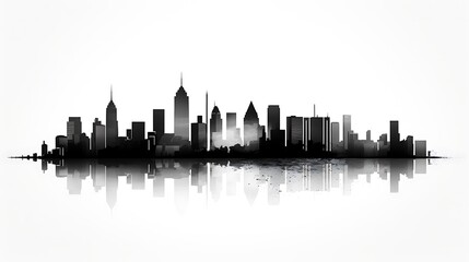Naklejka premium A minimalist black and white city skyline 