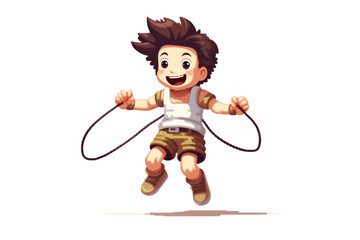 Obraz premium A pixel art illustration of a child jumping rope with a cheerful expression on white background