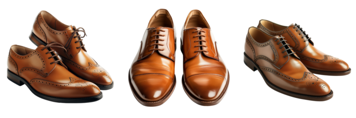 set of a pair of mens leather dress shoes on transparent background