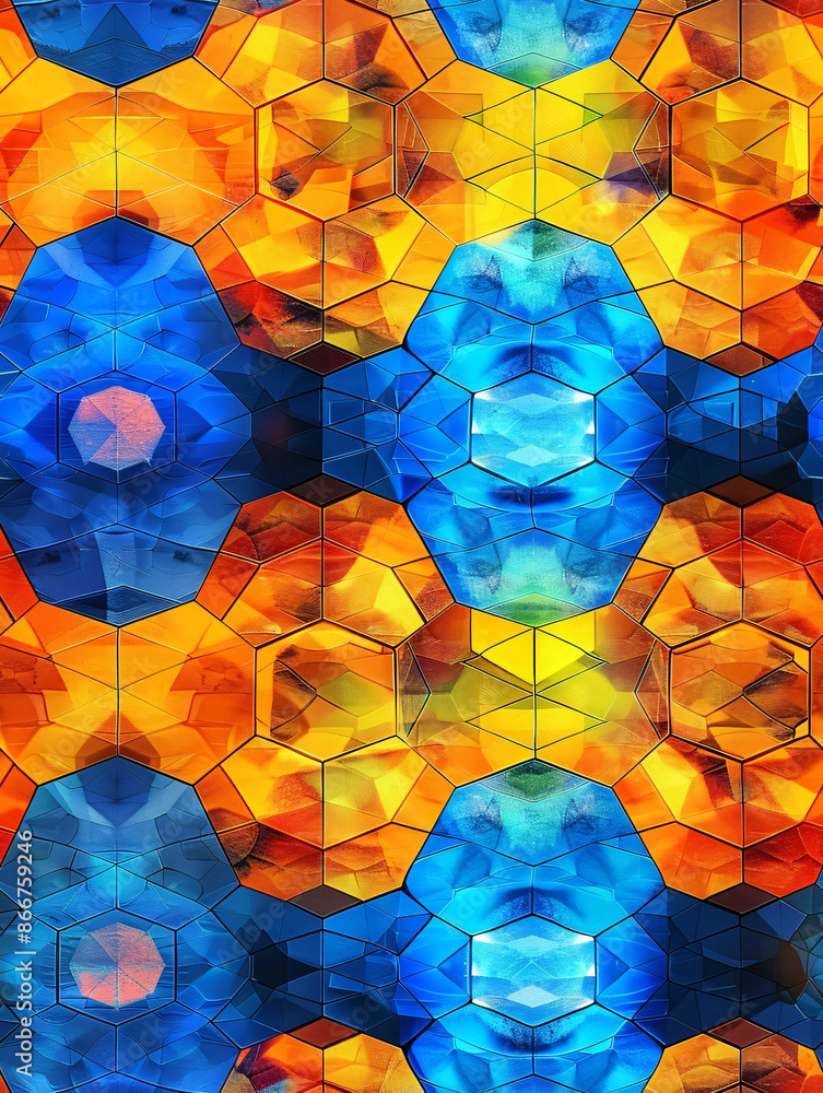 Poster blue and yellow hexagonal geometric pattern abstract background, perfect for website backgrounds and